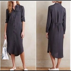 Anthropologie Maeve Long Sleeve Gray Shirt Button Midi Dress Size 2 fits up to 8